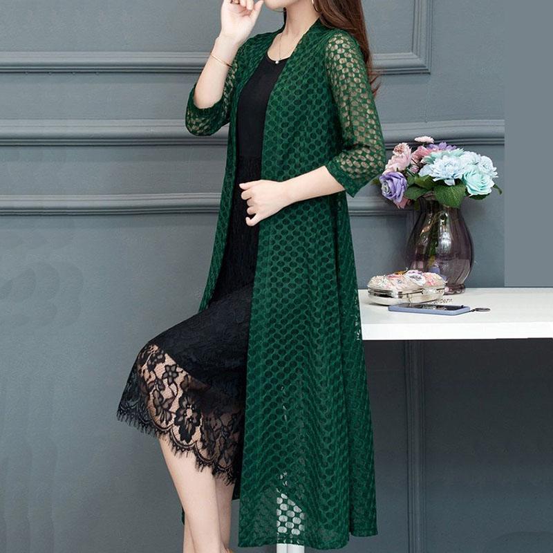 Hemdschal Damen Mittellanges Temperament Sommer Außenstrickjacke Sonnenschutz Außen Drape Top Mesh Mantel