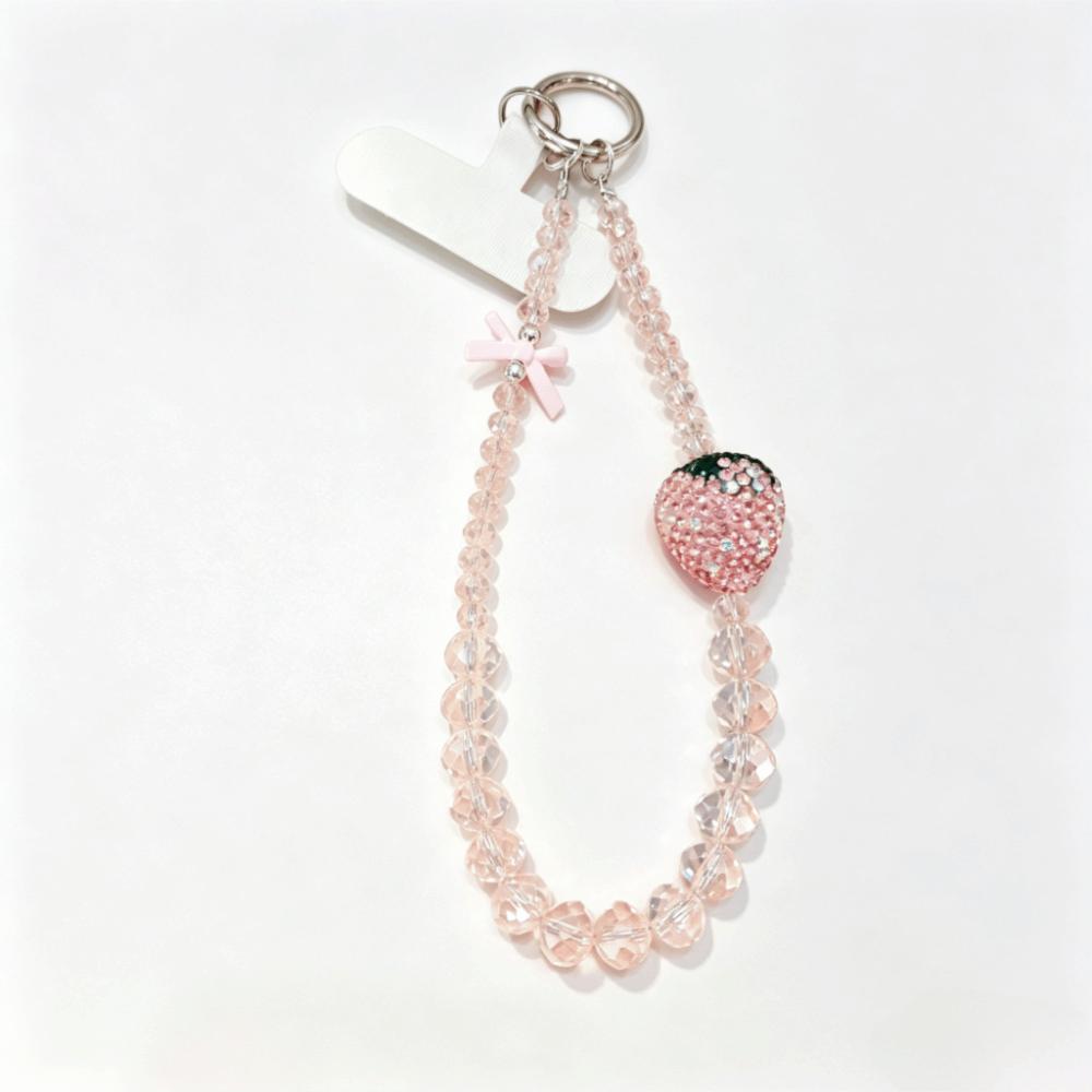 Pink Strawberry Mobile Phone Chain Bling Phone Lanyard Beaded Phone Bracelet Gift Girl
