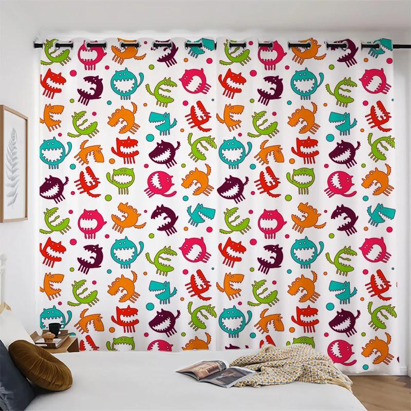 Cute Cartoon Dinosaur New High Shading Window Curtain Bedroom Children's Room Partition Decoration Thick Blackout Curtain 2Pcs