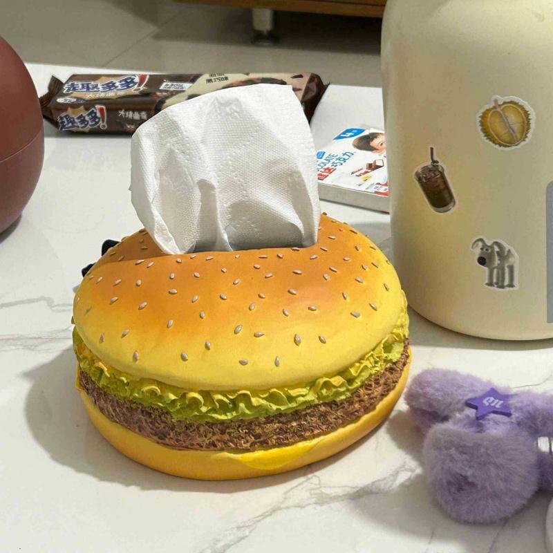 Hamburger tissue box, tissue holder, fun and practical, for office, party and holiday decoration, car interior decoration