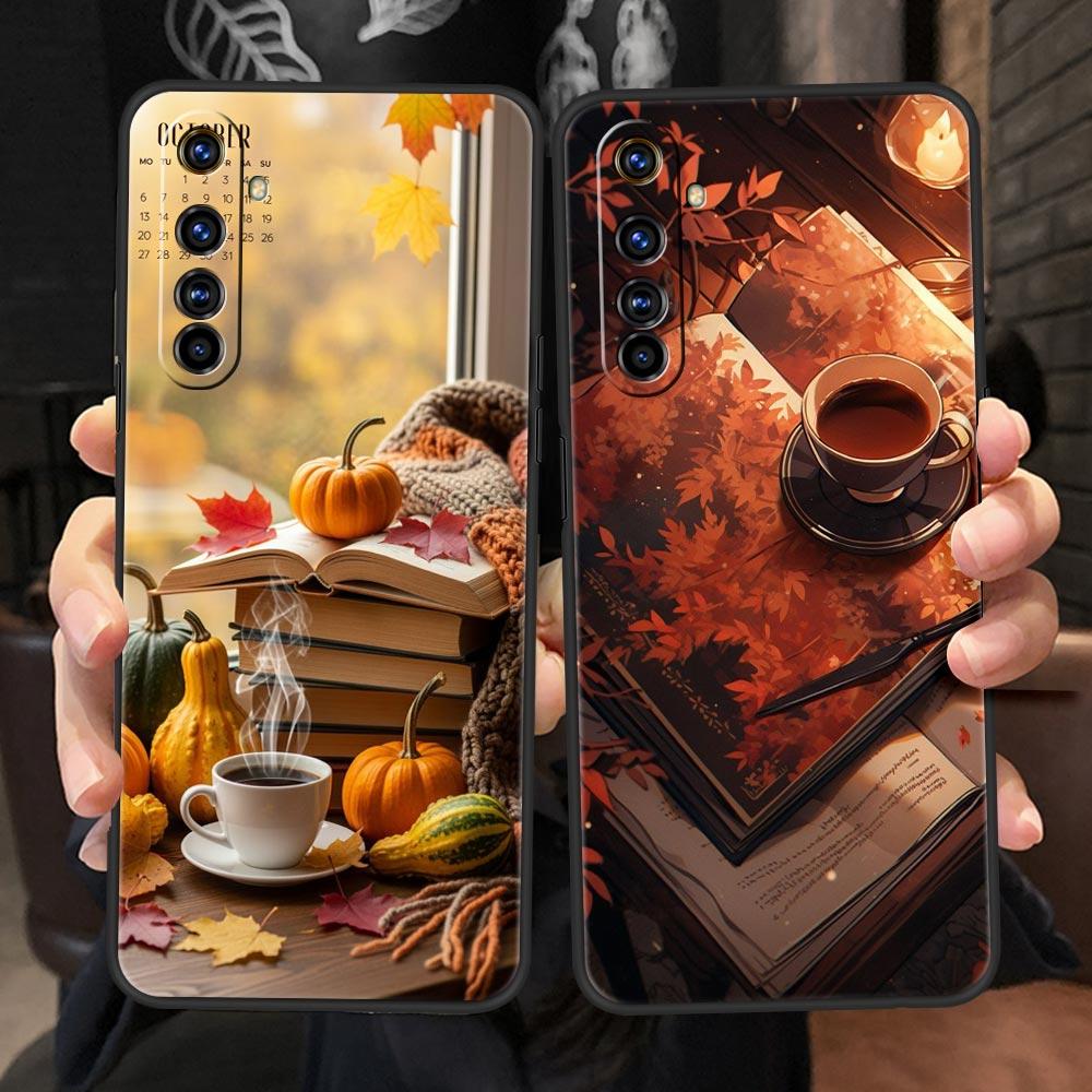 Pumpkin Autumn Leaves Coffee Case For Realme C67 C63 C55 C53 C35 C25 C21 GT 2 3 5 6 10 11 12 13 Pro Plus 5G Soft TPU Phone Cover