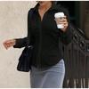 Women Lapel Collar Front Ruched Satin Long Sleeve Shirt Multi Color Slim Fitted Office Business Button Blouse