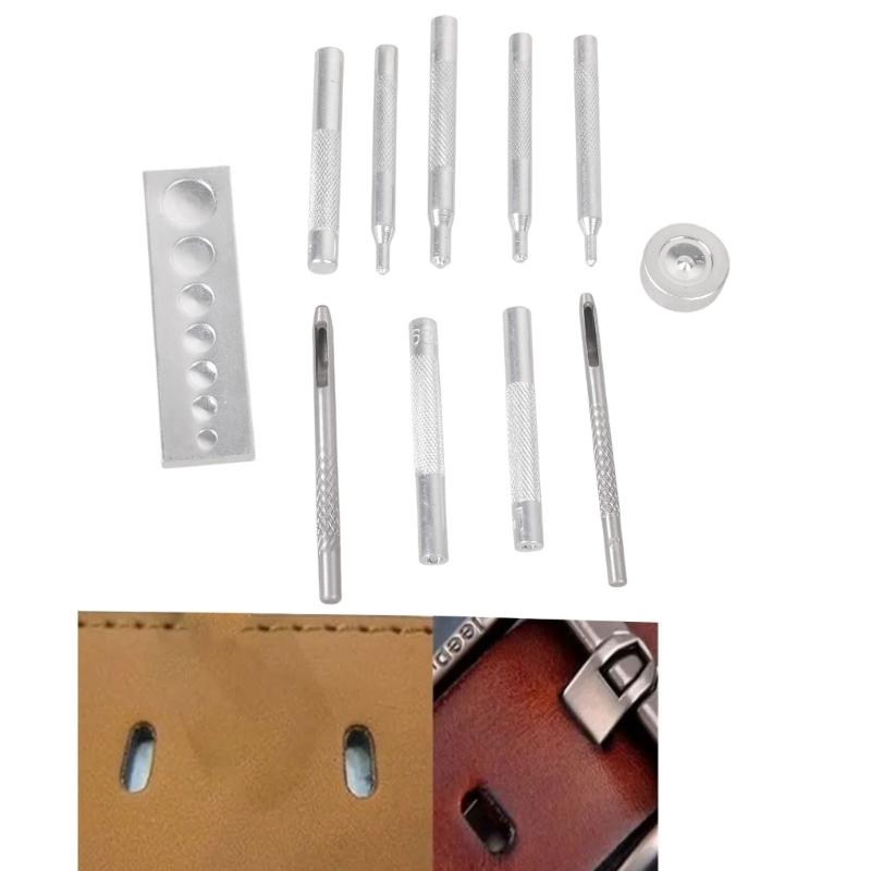 11 Pieces Leather Puch Tool Set Leather Craft Tool with Base Leather Punch Snap Kits Leather Craft Punch Hole Tool Kits