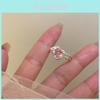 Trendiger Koreanischer Stil Verstellbarer Offener Herzförmiger Zirkonia Ring Für Damen In Rosa