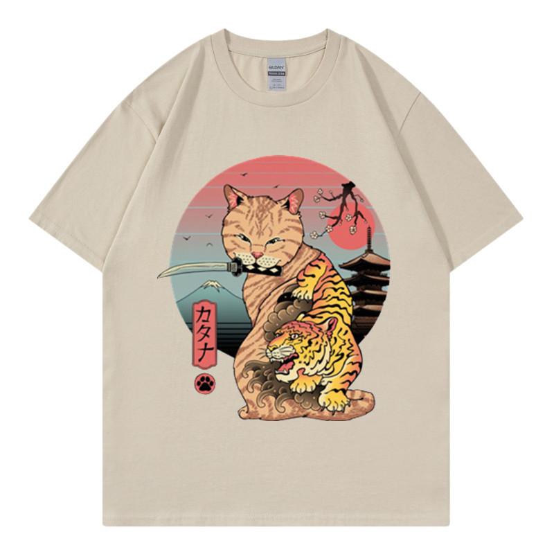 Summer New Hot Stamping Printing Short Sleeve Raglan Sleeve Japanese Anime Sushi Cat 2 Tshirt