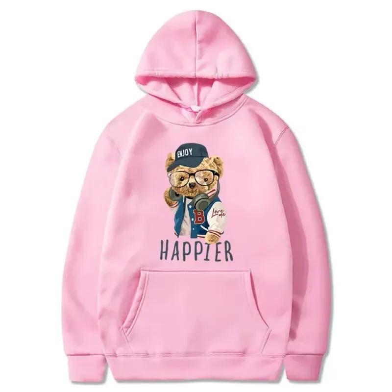 2024 New Trendy Fun Teddy Bear Hooded Casual Shirt Men's Fashion Sports Shirt Loose Street Multi Color Sports Shirt