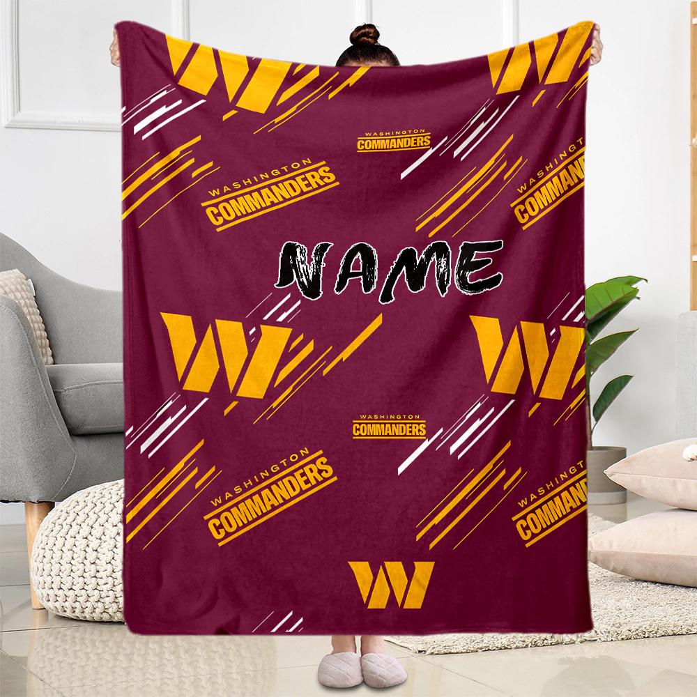 Commanders Team Spirit Personalized Text Blanket Cozy Customizable Blanket Warmthful Decor Throw For Nap Seaside Bed Sofa All-Season Use