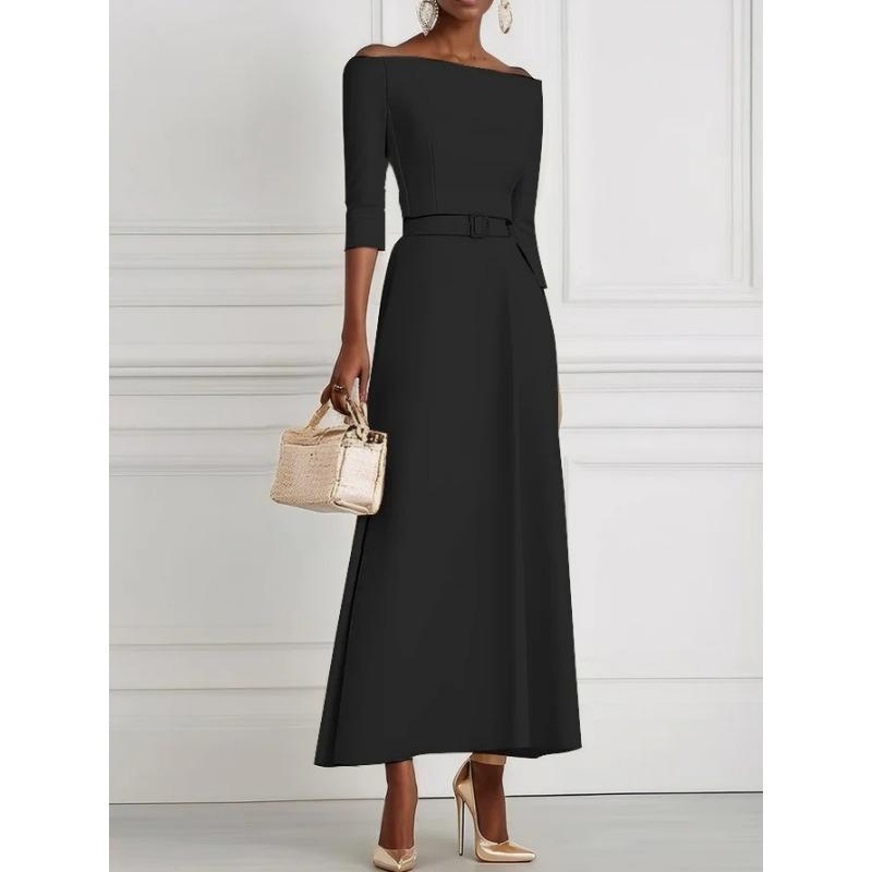 YYFS Women's Fashion Summer Spring Solid Color Print 1/2 Sleeves One Shoulder High Waist Casual Dresses