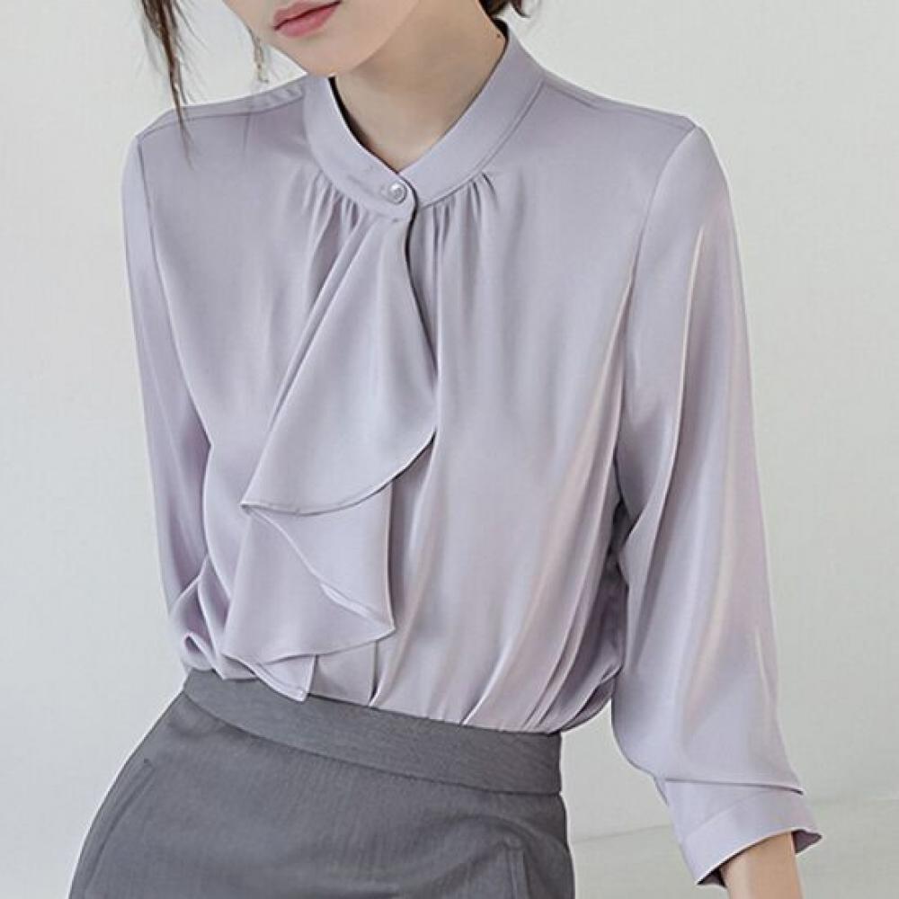 Navava Women High Neck Tie Chiffon Long Sleeve Blouse Nb3122