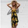 Stylish Summer Women's Backless Dress With Button Detail And V Neckline In Beige And Blue