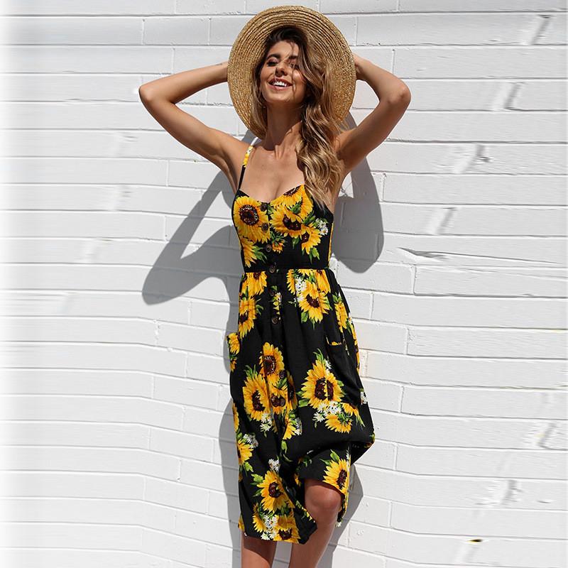 Stylish Summer Women's Backless Dress With Button Detail And V Neckline In Beige And Blue