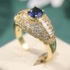Exquisite Inlaid White Blue CZ Women's Ring Trendy Gold Color Geometry Daily Wear Party Jewelry Anniversary Gift