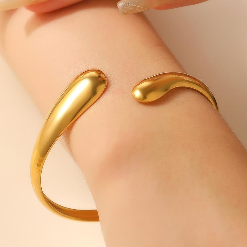 Stainless Steel Bracelets for Women Adjustable Open Water Drop Flower Bangles Gold Color Jewelry Statement Streetwear Goth Gifts