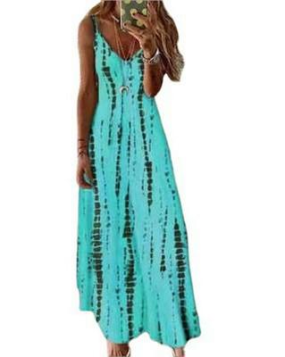 Women's Suspender Dress Tie-dye Printed Casual Long Dress Clothes Sale