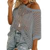 Women's White Off-Shoulder Hollow Out Knit Cover-Up