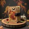 `Handmade Halloween Pumpkin Leather Journal | Floral Witchy Grimoire Notebook | Vintage Notebook with Lock Closure