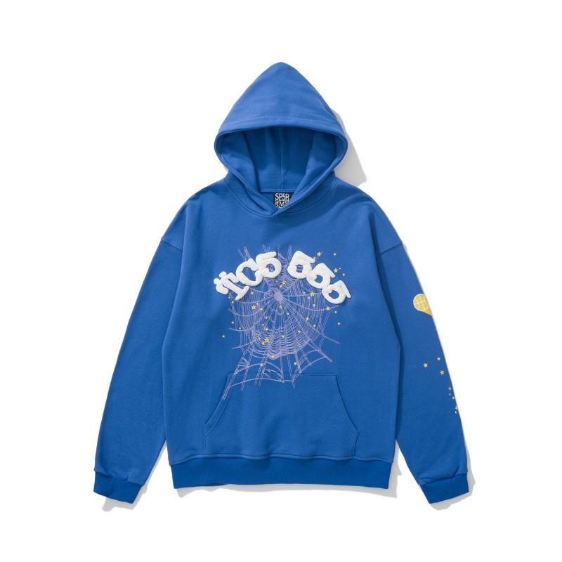 Sp5der 555555 Hoodie Sweatpants Set Rhinestone Spider Web Letter Print Casual Streetwear Youth