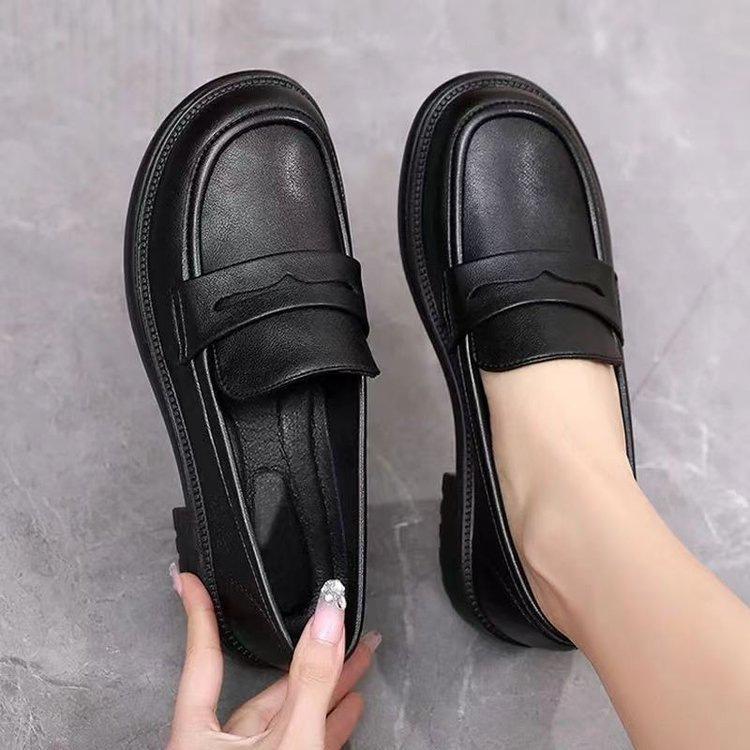 Black British Single Shoes, New Soft Leather Flat-soled Loafers, Autumn Small Leather Shoes.