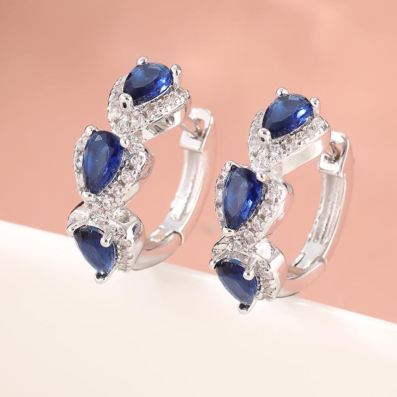 

Luxury Copper Color Blue CZ Hoops Earrings Woman Water Droplet Party Daily Wea