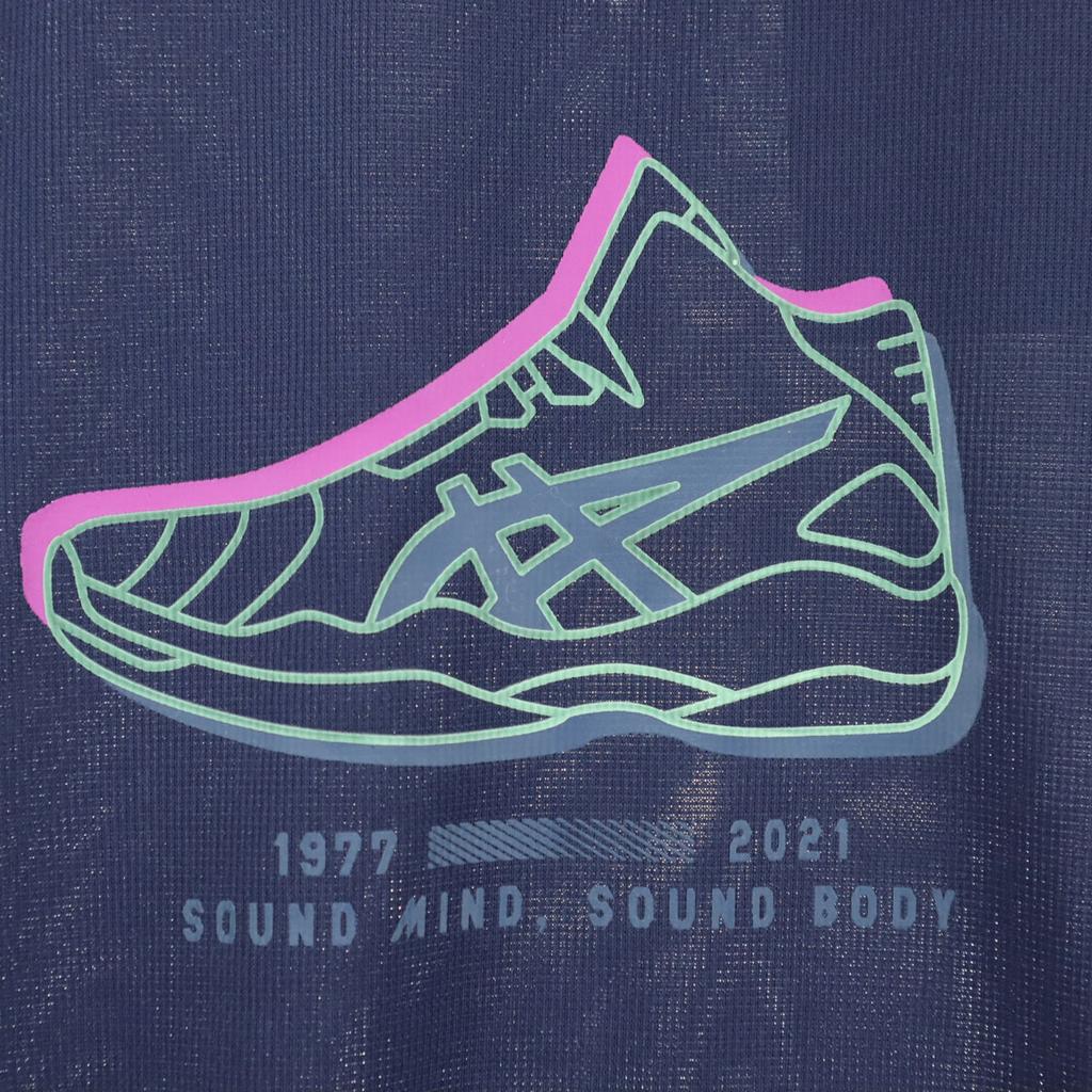 Unused Asics Print Short Sleeve Round Neck T-shirt M Navy Men's Used