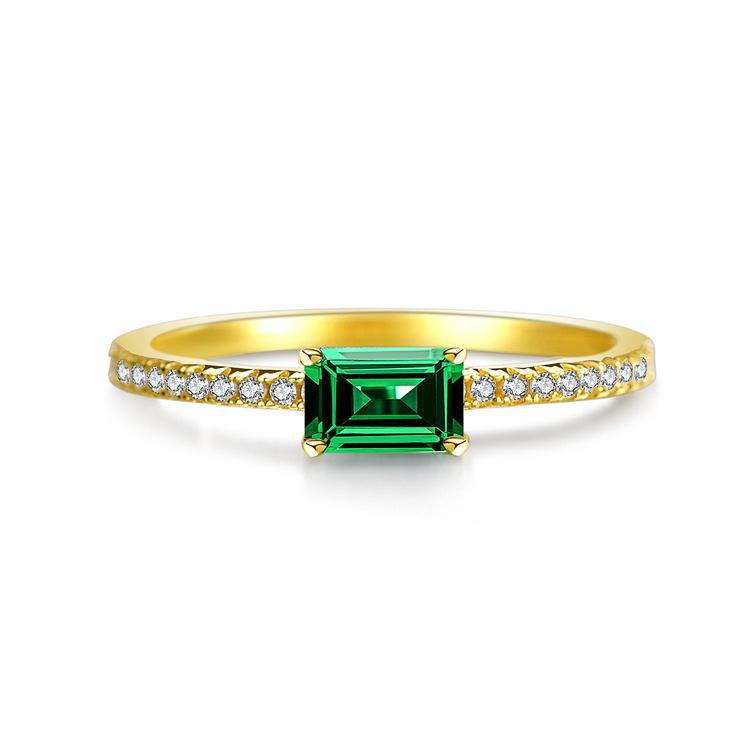 S925 Sterling Silver Emerald & Diamond Ring for Women - Simple, High-End Square Design