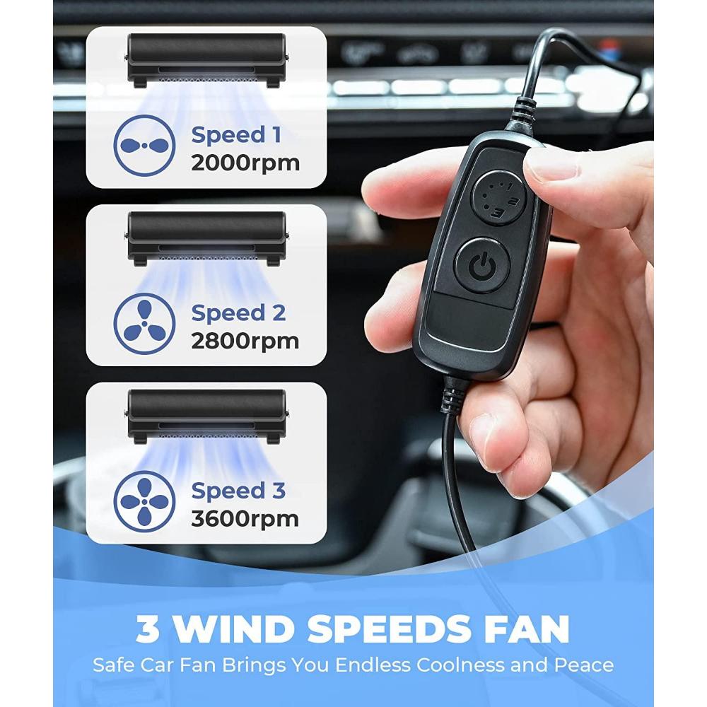 Ventilador para asiento de automóvil, ventilador de enfriamiento para asiento de automóvil con ventilador de automóvil portátil eléctrico de 3 velocidades, ventilador de aire de enfriamiento fuerte alimentado por USB, correa ajustable para SUV