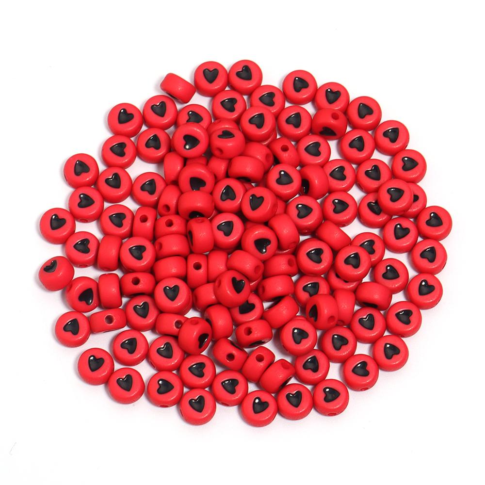 100Pcs 7mm Colored Acrylic Beads Heart Pattern Flat Round Loose Beads For DIY Fashion Bracelet Necklace Supplies Wholesale