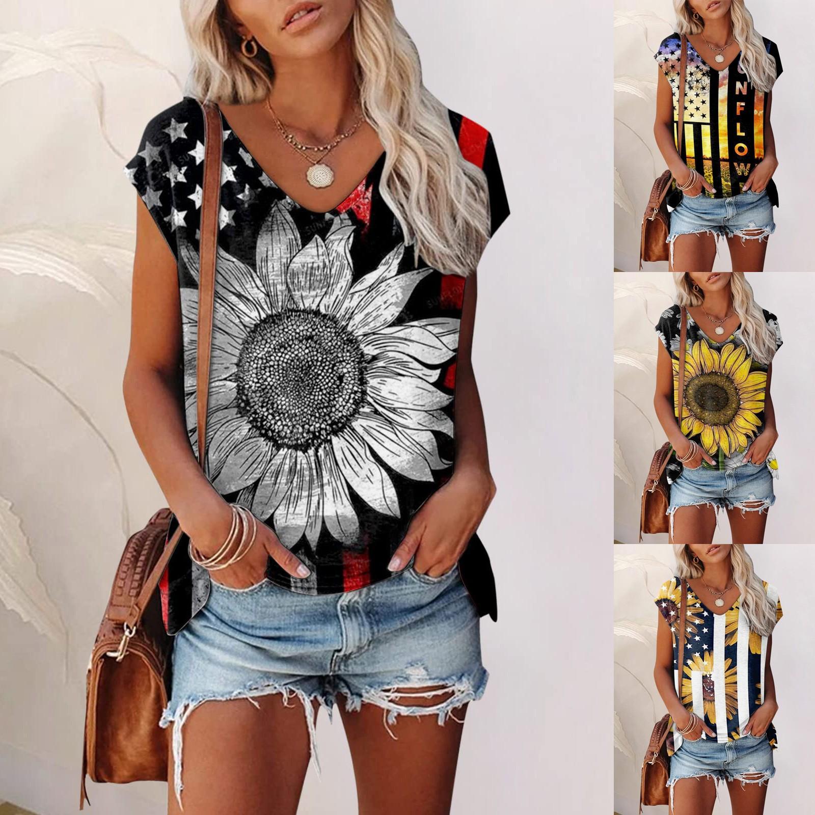 

Модная женская удобная футболка с коротким рукавом с принтом ко Дню независимости