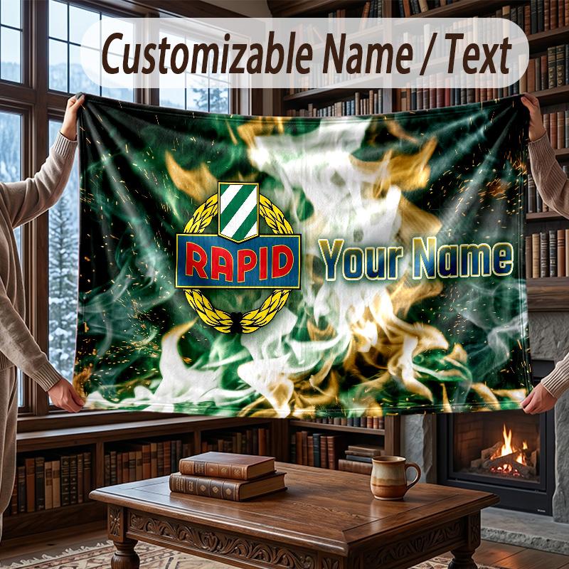 Custom Name Flannel Throw Blanket Rapid Wien FC Pattern Warm Home Decoration