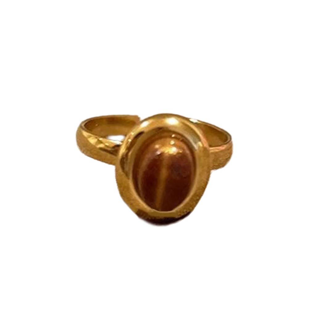Retro Brown Geometric Tigers Eye Stone Ring Adjustable Size Ring Holiday Jewelry Accessories for Fashionable Women