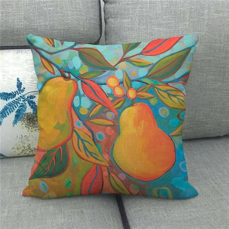 Living Room Bedroom Sofa Bed Chair Pillowcase Pumpkin Plant  Watercolor Thanksgiving Linen