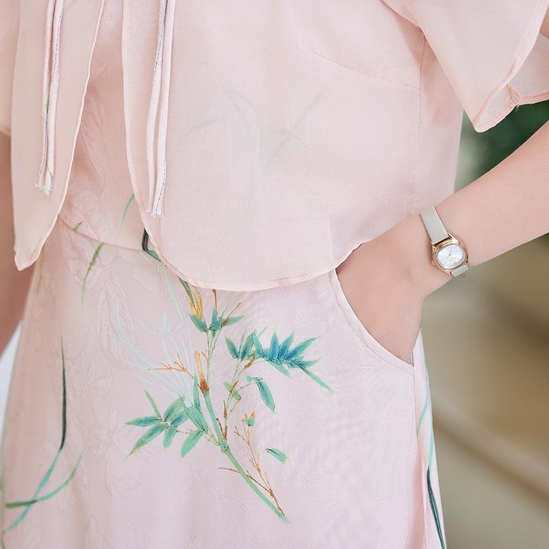 Elegantní dvoudílné šifonové šaty pro maminku - nový styl 2025 pro ženy středního a staršího věku