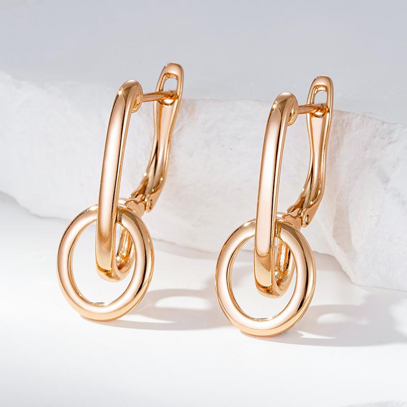Fashion Glossy  Rose Gold Color Dangle Earrings For Women Simple Geometric Accessories High Quality Daily Jewelry
