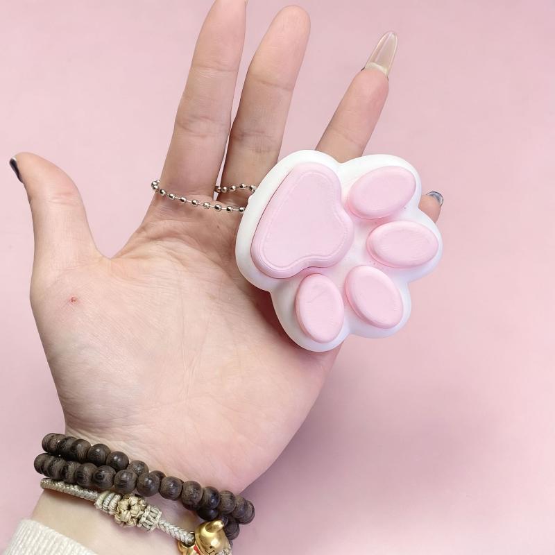 3D Printed Cat Paw Clicker Key Chain Pendant Love Heart Button Key Ring Cartoon Bag Hanging Decor