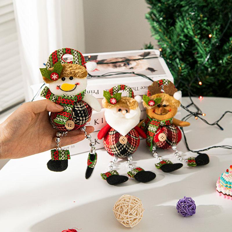 Navidad  Christmas Decoration Plaid Christmas Pendant Christmas Tree Pendant Bead Leg Pendant  Xmas Tree Decor Figurine Ornament