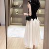 Elegant Ladies Round Neck Sleeveless Long Dress Chic Design Patchwork Color Formal Occasion Women Summer Dress