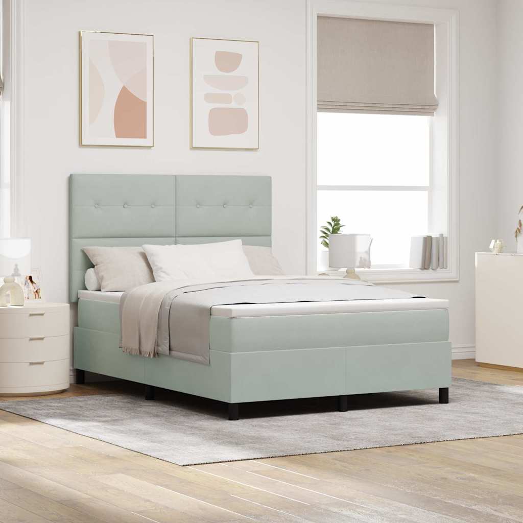 LED Box Spring Bed with Mattress Light Grey 140 x 190 cm Velvet