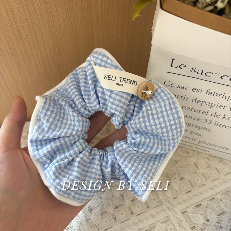Korean Style Blue Plaid Scrunchie - Classic & Elegant Hair Accessory