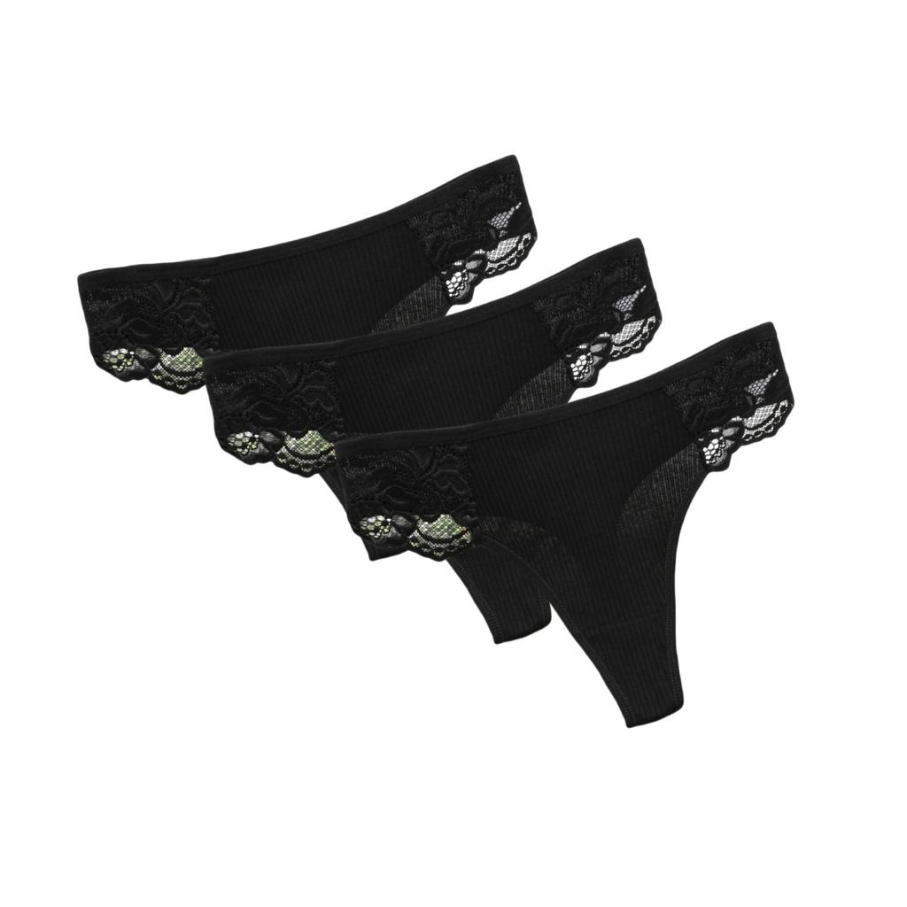 3Pcs/Set Women Cotton G-string Panties Female Underpants Breathable Underwear Solid Color Thongs Lace Trim Comfort Sexy Lingerie