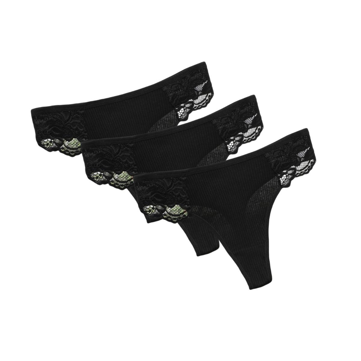 

3 шт./компл. Женские хлопковые стринги Женское нижнее белье Дышащее нижнее белье Однотонные трусики Кружевная отделка Комфортное Сексуальное белье S&3PCS