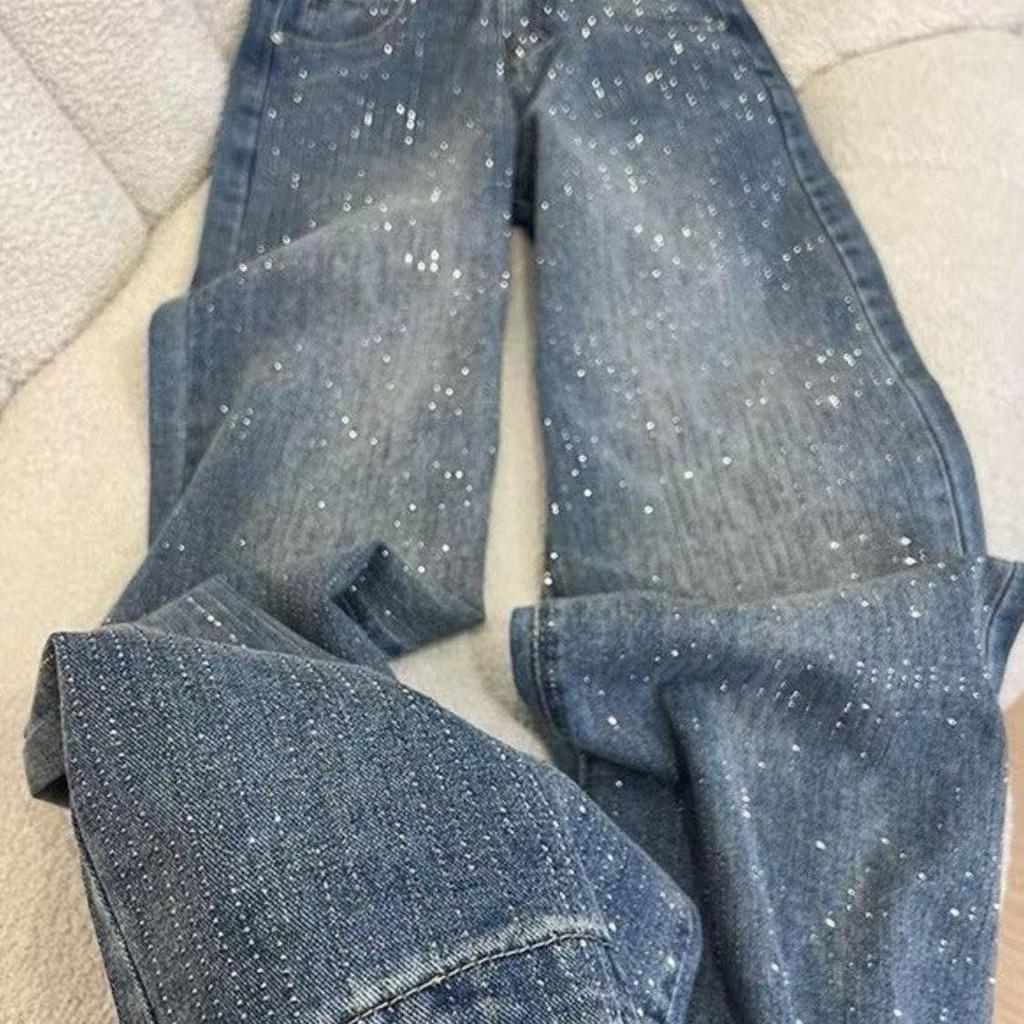 Gypsophila Rhinestone High-Waisted Loose Wide-Leg Jeans - Women's Spring/Autumn 2026