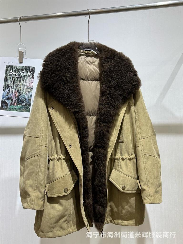 New women's clothing fur integrated jacket large lapel suede parka thickened liner warm winter clothing