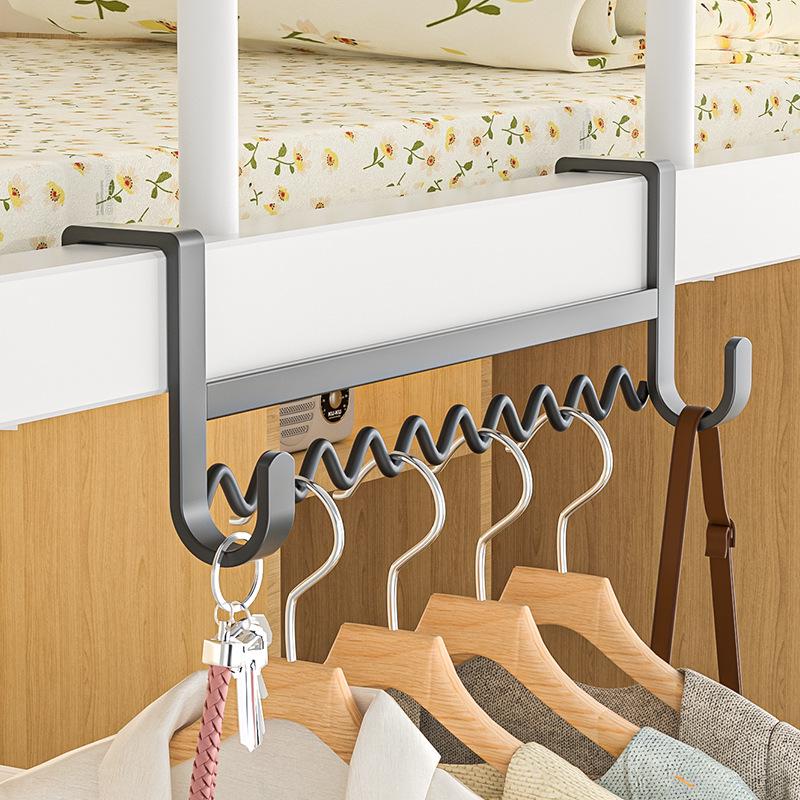 Dormitory Bedside Hanging Clothes Rack and Hook for Upper/Lower Bunk Storage.