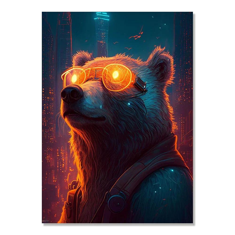 Cyberpunk Style Future Fantasy Lion Monkey Agent Animal Poster Wall Art Canvas Painting for Living Room Home Decoration