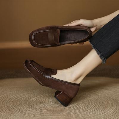 Fashion New Autumn Winter Sheep Suede Women Pumps Shoes for Women French Square Toe Loafers Zapatos Mujer Chunky Heels Ladies Shoes