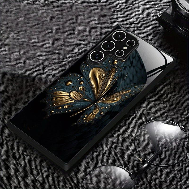 Black Golden Element Butterfly Tempered Glass Phone Case for Galaxy S26 S25 S24 S23 Ultra S22 Ultra S20 Ultra 56 A72 A73 5G