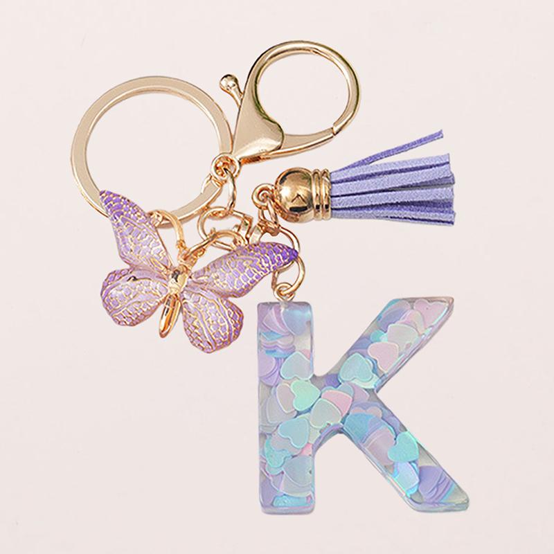A-Z Letters Keychain Pendant Purple Butterfly Letter Keychain For Girls Women Exquisite Backpack Decoration Accessories Gifts