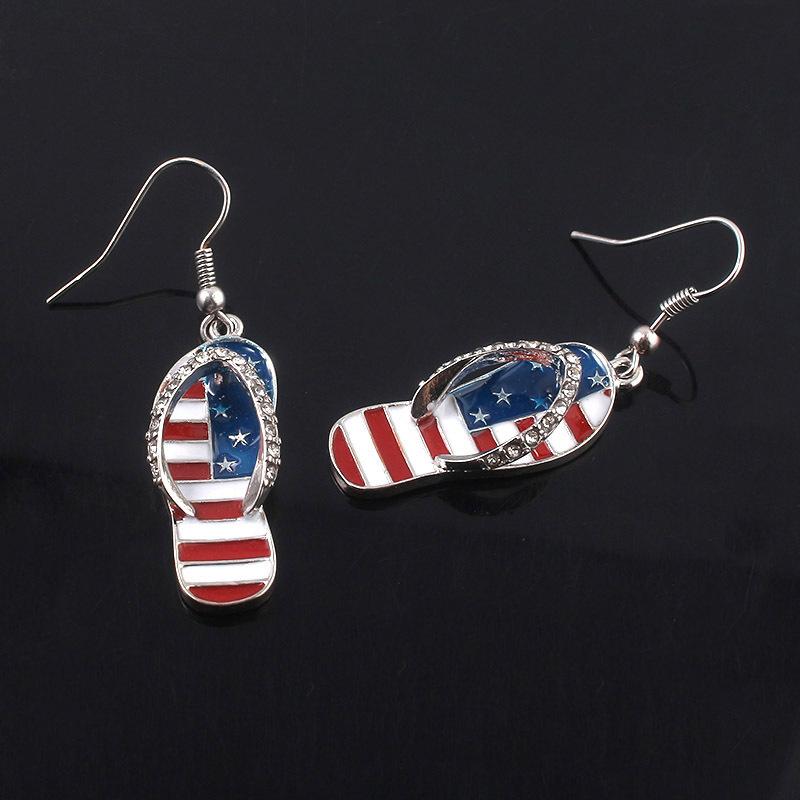 Independence Day Flag Hat, Slippers, Love Earrings, Red, White And Blue Striped Flag Earrings