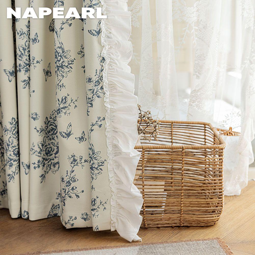 1PC NAPEARL 70-80% Blackout Degree European Retro Printed Ruffle Edge Blackout Curtain for Bedroom Living Room Home Decor