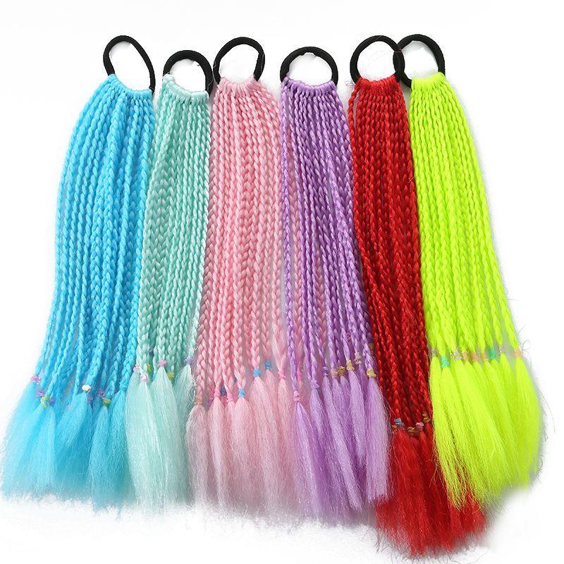 Children's Wig Dreadlocks Hair Accessories Bow Tie Style Colorful Braided Hair Ties Girls' Short Stage Cute Ombre Ponytail